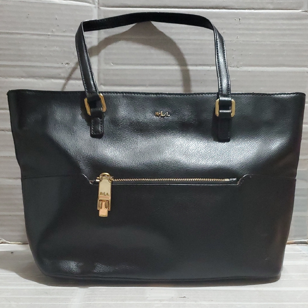 RALPH LAUREN Black Leather Tote Bag